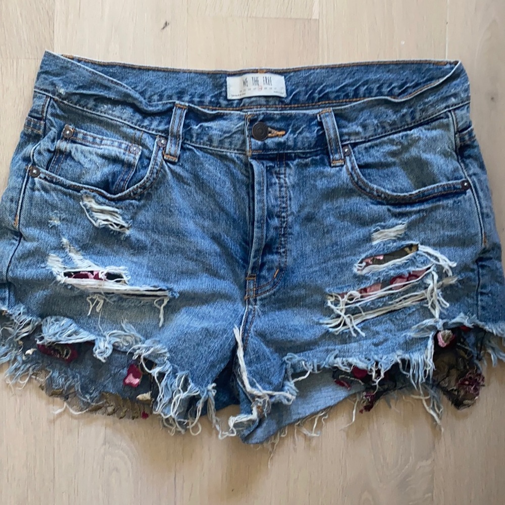 Free people denim shorts with lace